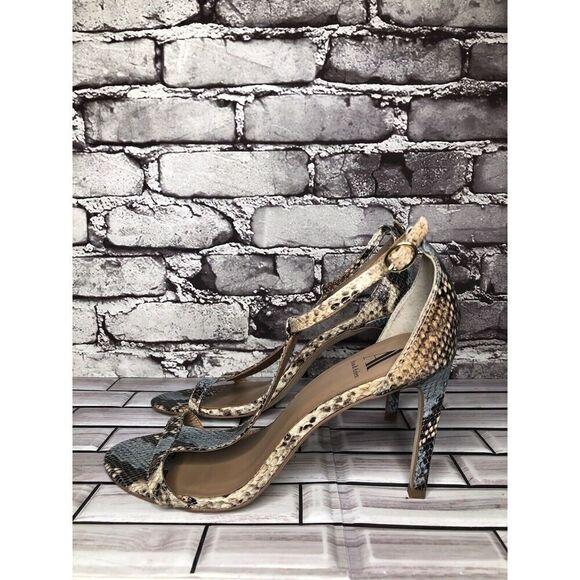 Ava & Aiden Blue Leather Snake Skin Open Toe Strap Stiletto Heels Women Sz 9.5M - Picture 8 of 16